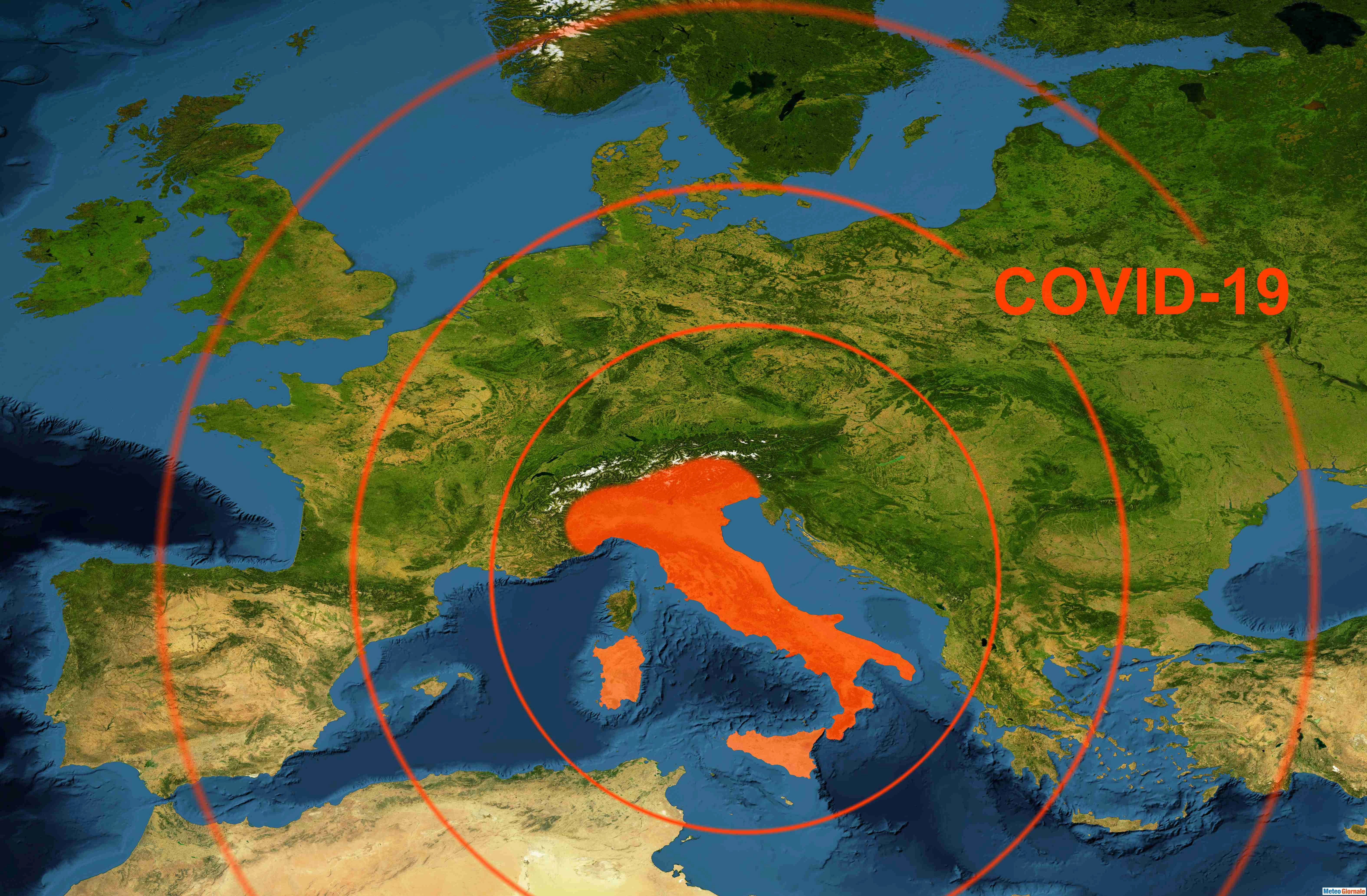 Coronavirus epidemic, word COVID-19 on Europe map. Novel coronavirus outbreak in Italy, the spread of corona virus in the World. COVID-19 infection concept. Elements of this image furnished by NASA.