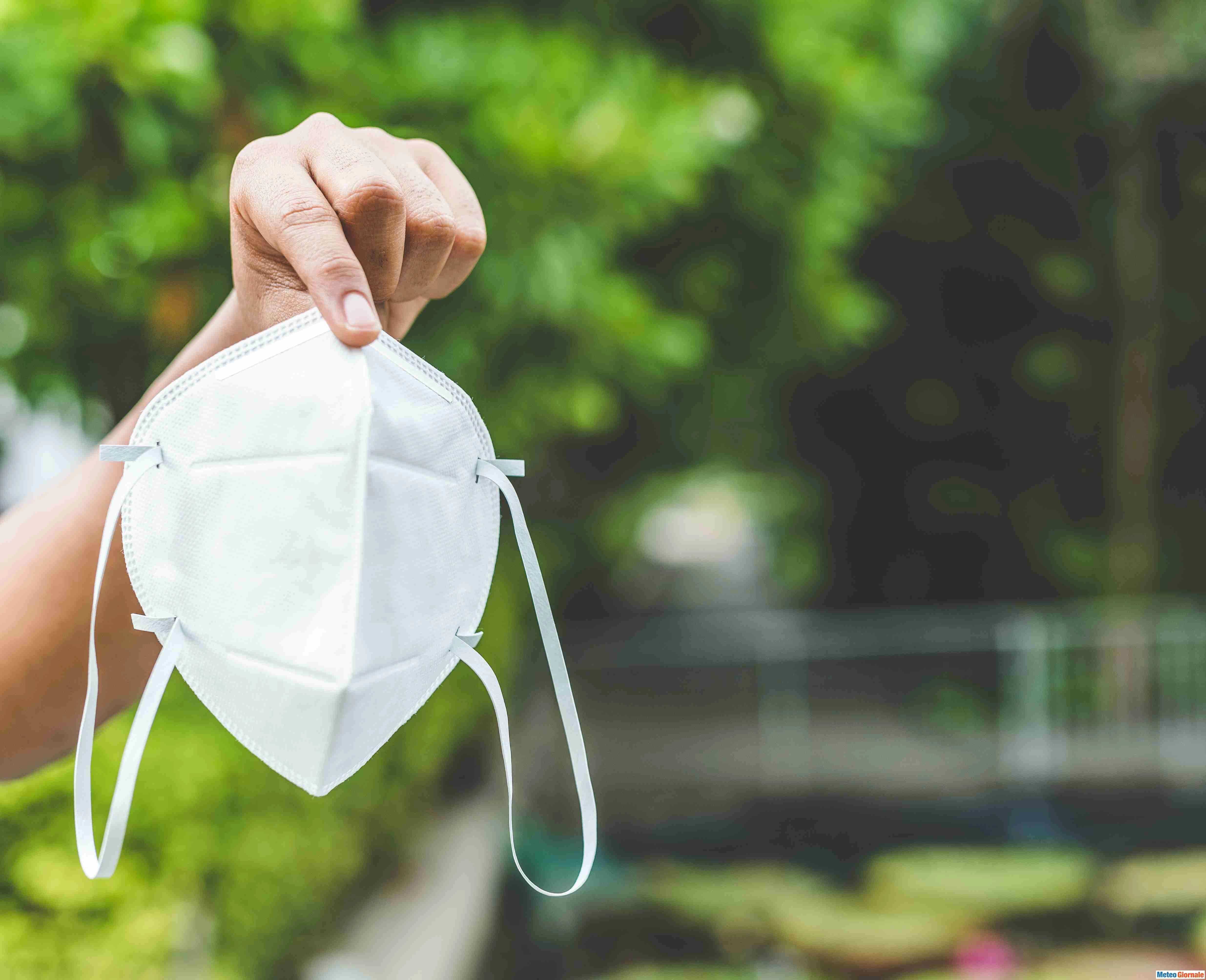 Close up hand holding mask